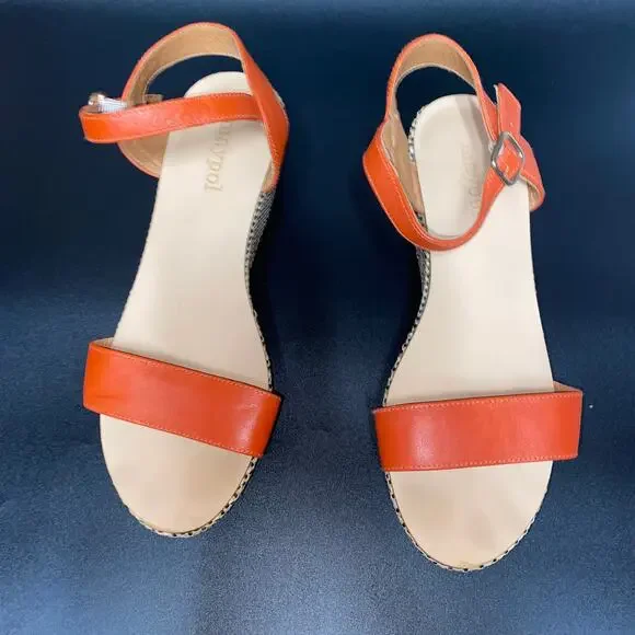 Maypol Brown Leather Woven Wedge Heels Platform Sandals Women's Size 38 US 7.5 - Picture 2 of 9